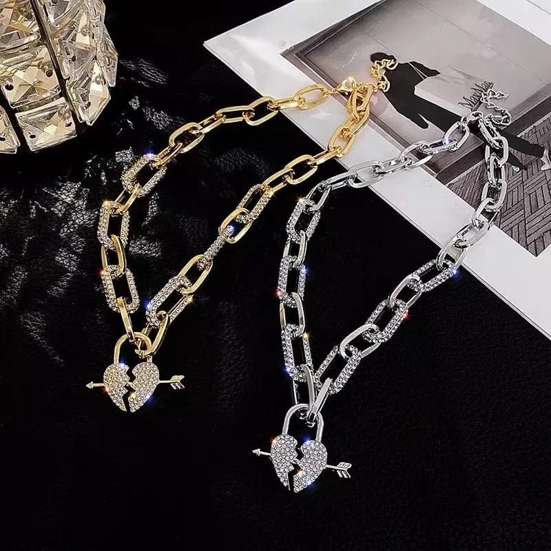 Blinged Heart with Arrow Women's Necklace