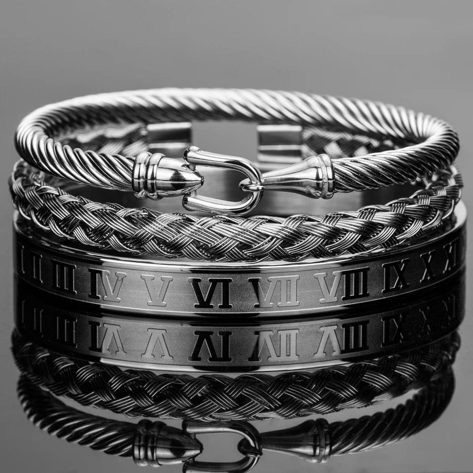 Black Roman Horseshoe Buckle Men's Bracelet Set