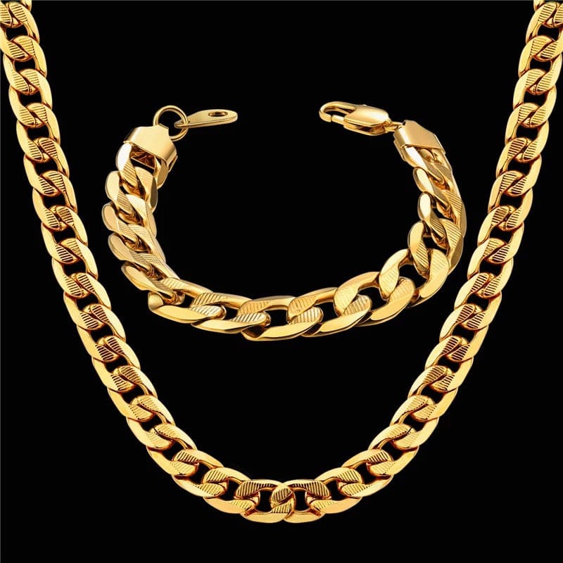 Gold Stainless Steel Women's Necklace and Bracelet Gift setNecklace and Bracelet