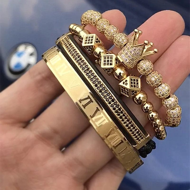 Luxury Royal Crown Gold Men’s 4Piece Bracelet Set