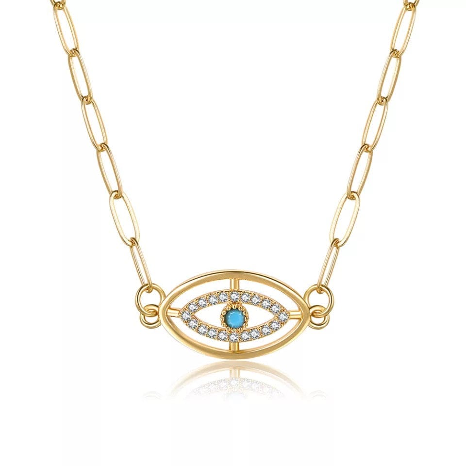 Gold Necklace with Blue Eye Protection Pendant