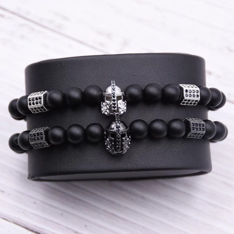 Stone Beaded Bracelet with Spartan Helmet Charm
