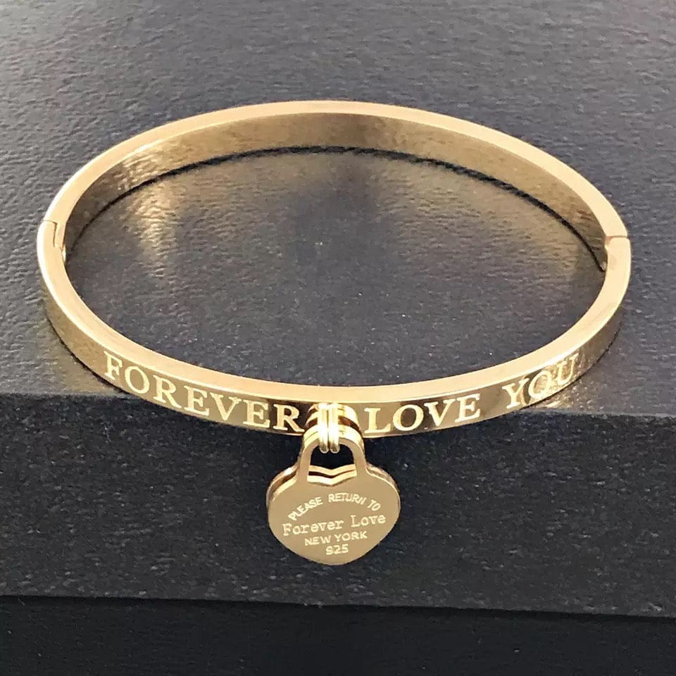Gold Heart Bangle Bracelet