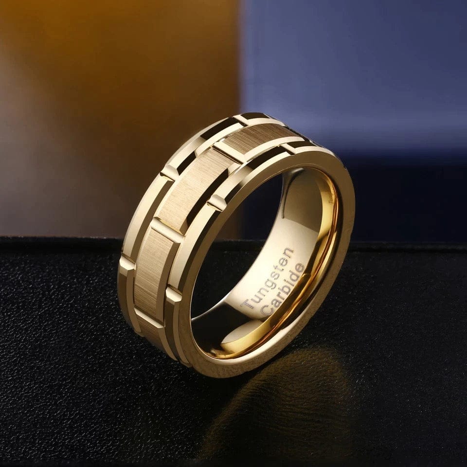 Yello Gold Brick Pattern Tungsten Men's Wedding Band