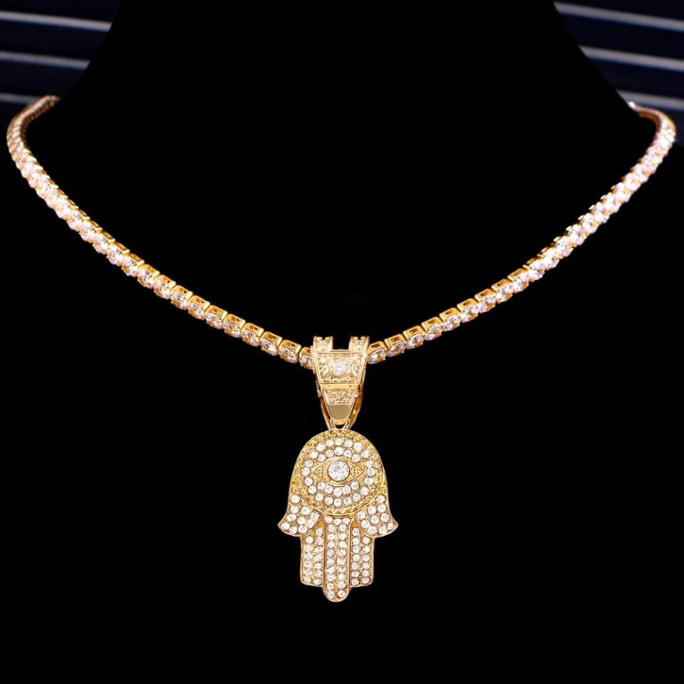 Gold Blinged Out Hamsa HandNecklace