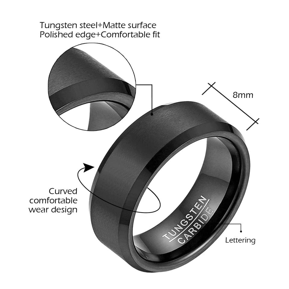 9mm BLack Unisex Wedding Band
