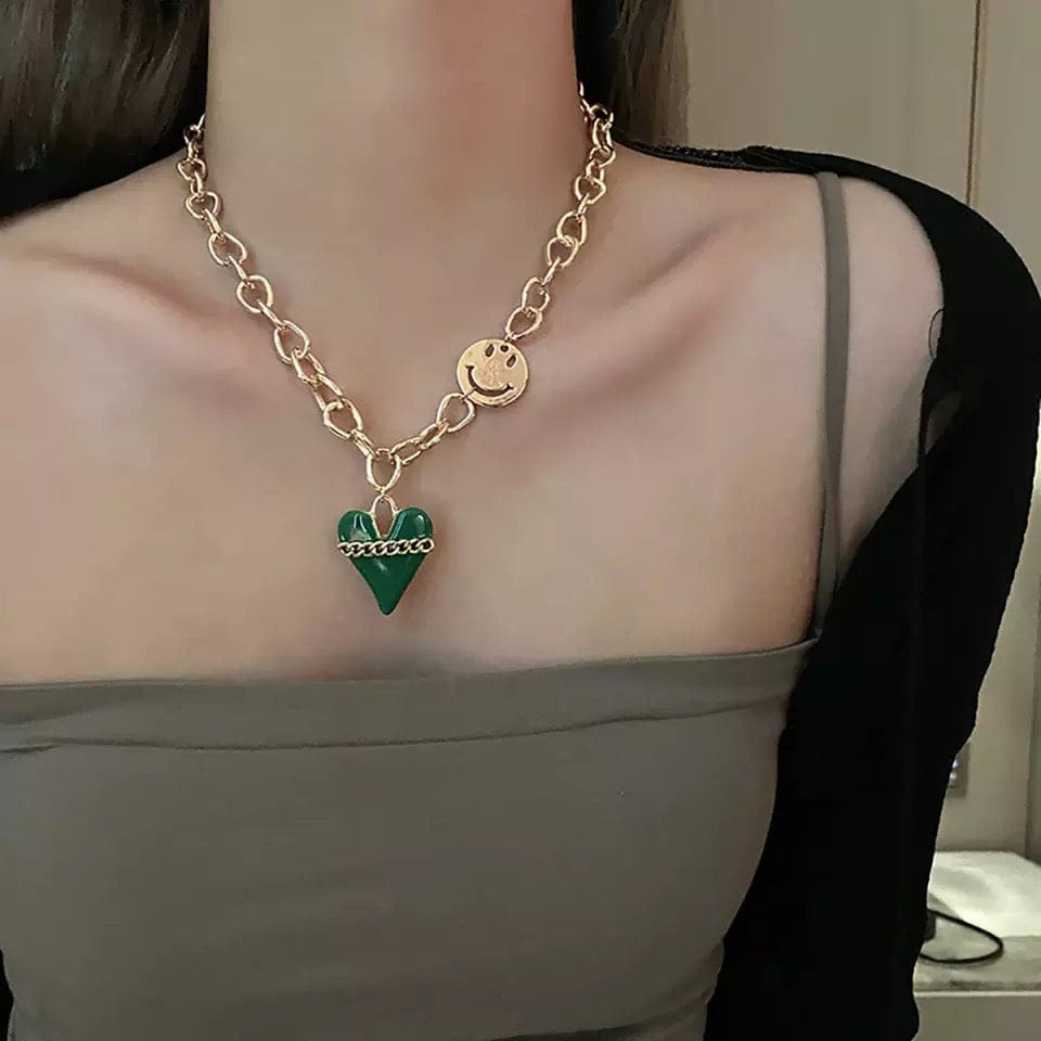 Green Enamel Heart Necklace