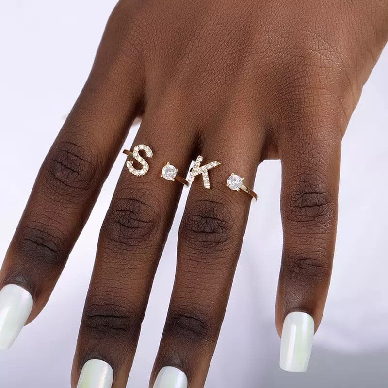 Adjustable Gold Initial Ring A-W Initials