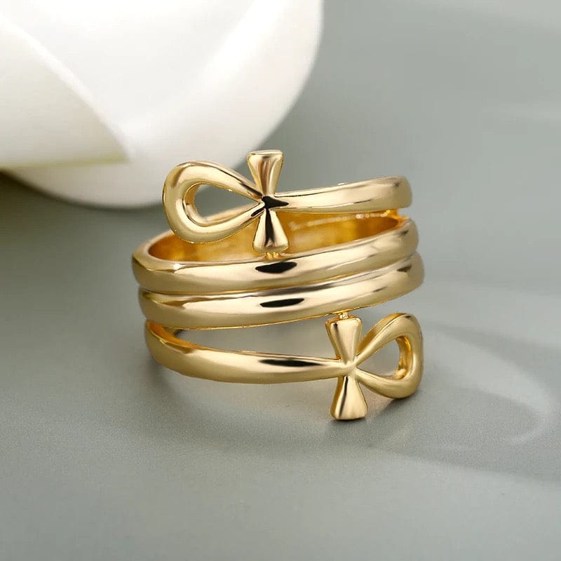 Double Coil GoldAnkh Women's Ring