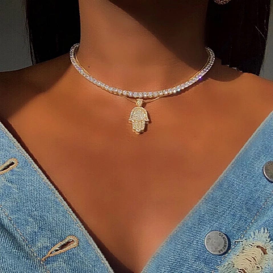Iced out Women's Hamsa Hand Necklace