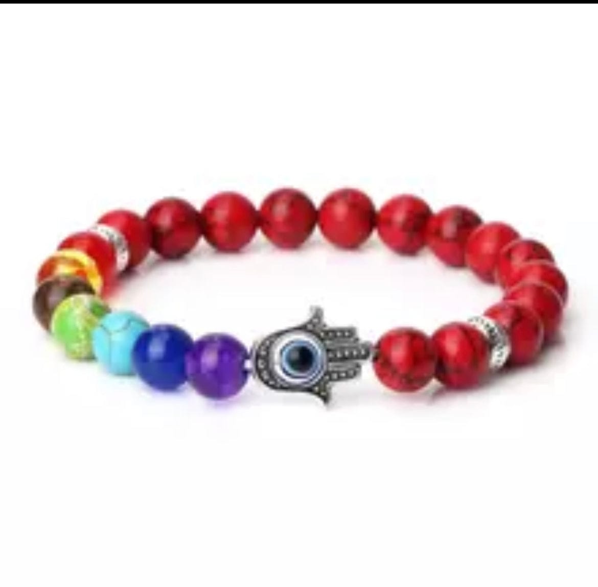8mm Natural Red Stone Chakra Bracelet with Hamsa Hand Charm