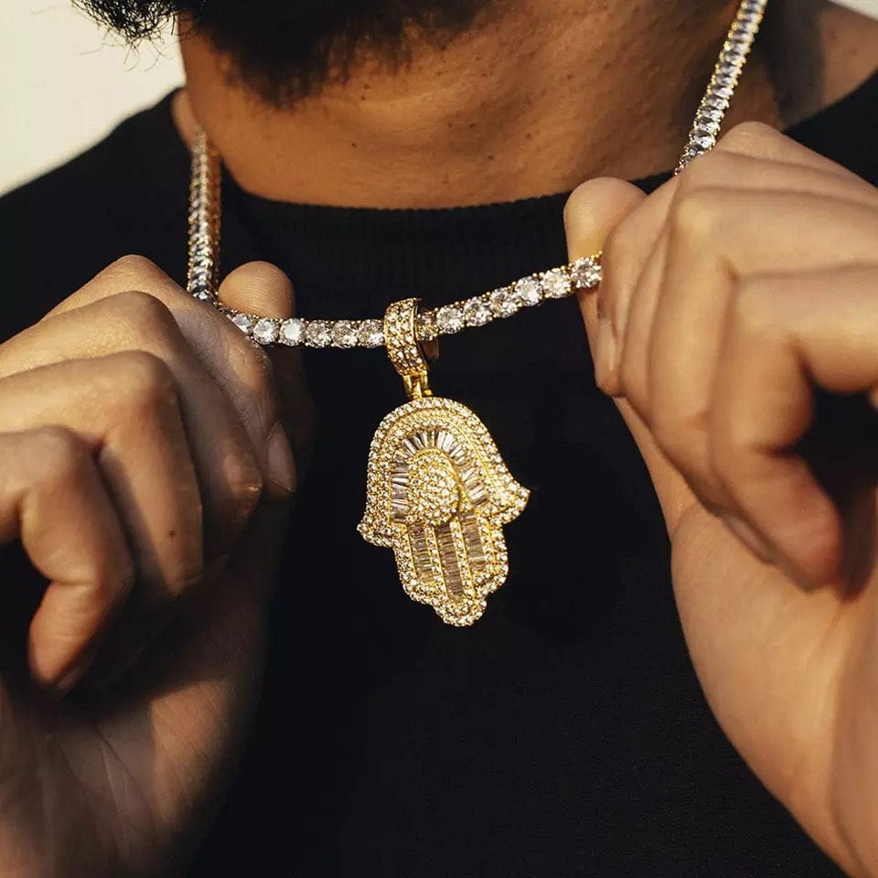Men's Blinged Out Hamsa Hand Necklace
