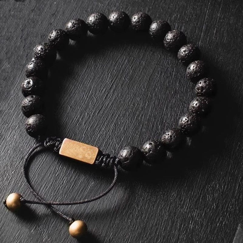 Natural BlackLava Stone Beaded Adjustable Bracelet