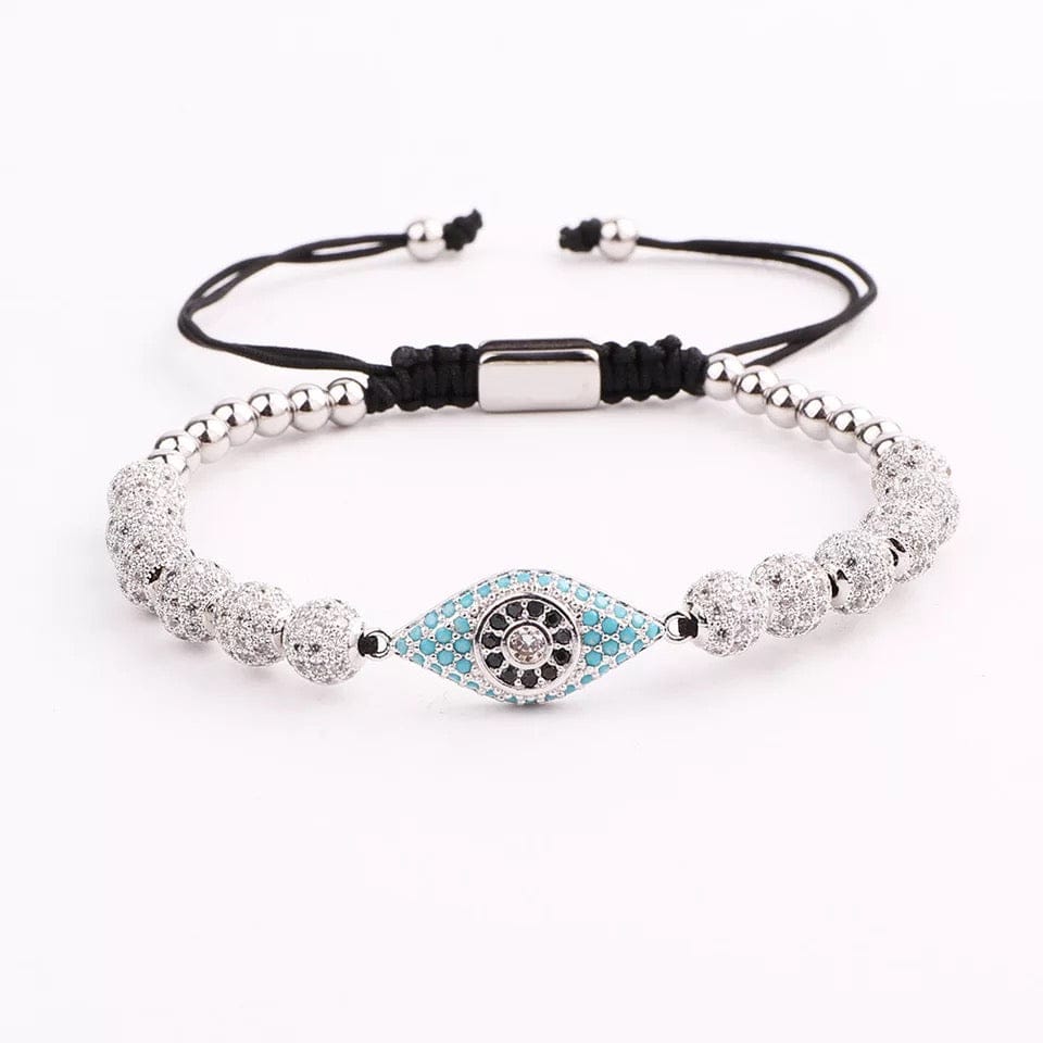 Luxury Evil Eye Pave Ball Charm Adjustable Unisex Bracelet