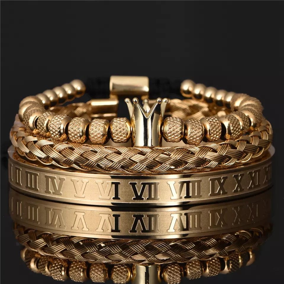 Luxury Gold Roman Royal Crown Charm Bracelet