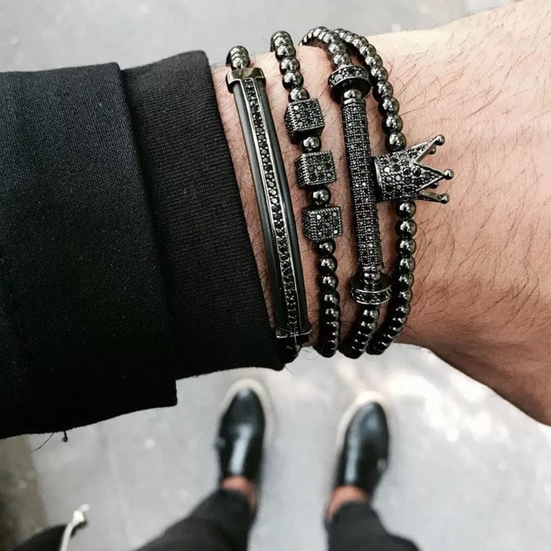 Black Crown Cube Charm Men's Bracelet