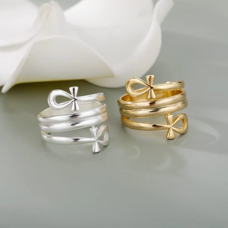 Double Coil GoldAnkh Women's Ring
