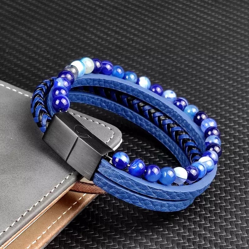 Titanium Steel Blue Multi Layer Braided Men's Bracelet