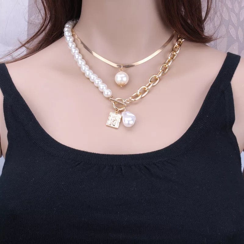Heringbone Chain with pearl Charm