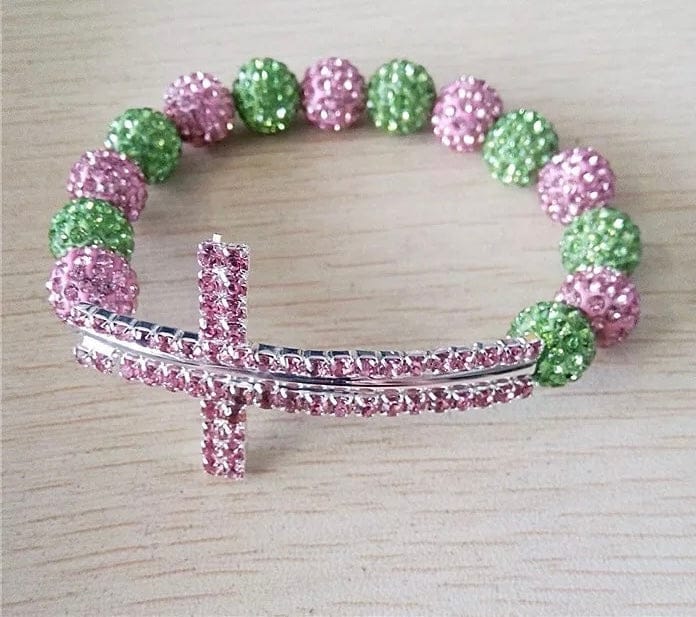 Pink and Green Rhinestone CrossBracelet