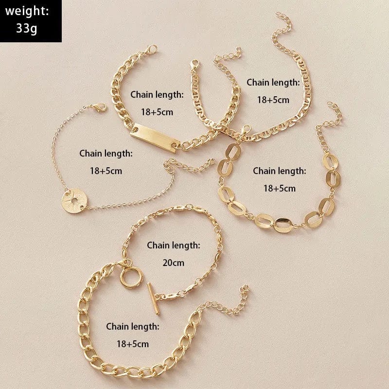 6 Pcs Gold Heavy MetalBracelet Set