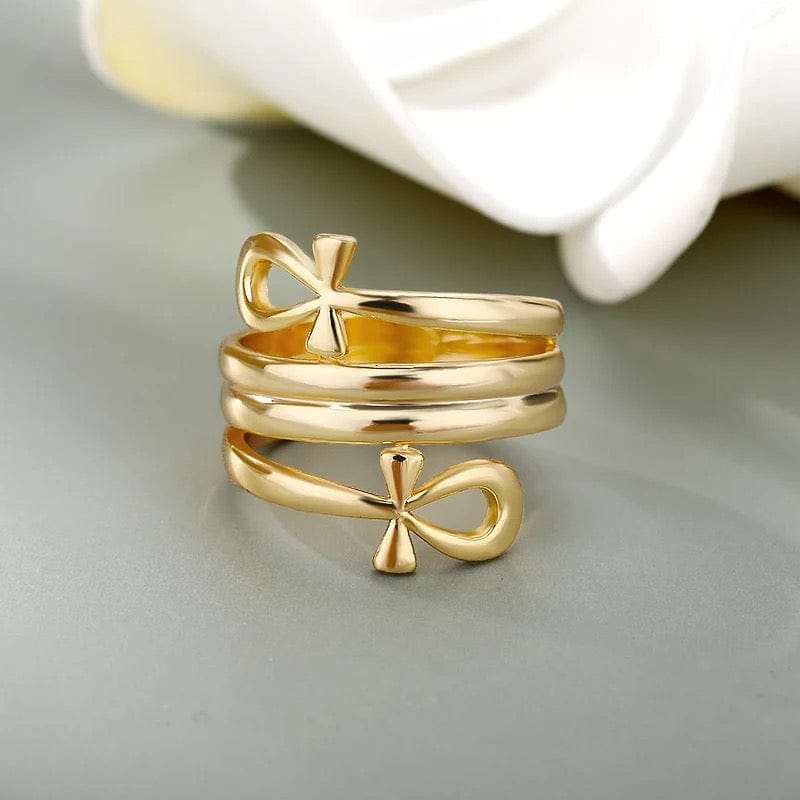 Double Coil GoldAnkh Women's Ring