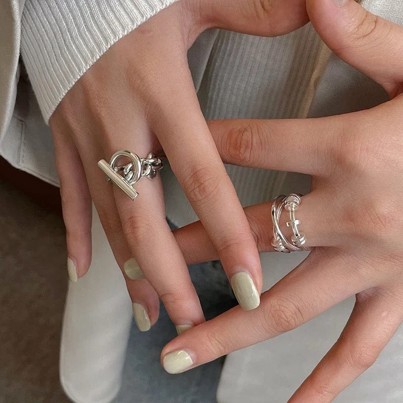 Silver Buckle Chain Ring