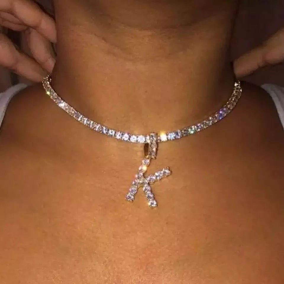 Blinged Out Choker  NEcklacewith A-Initial Pendant