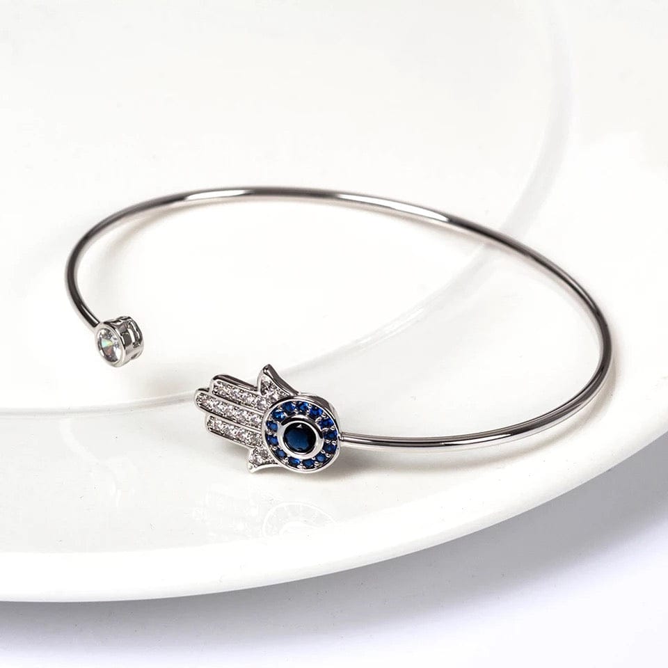 Lucky Eye Hamsa Hand silver bracelet bangle