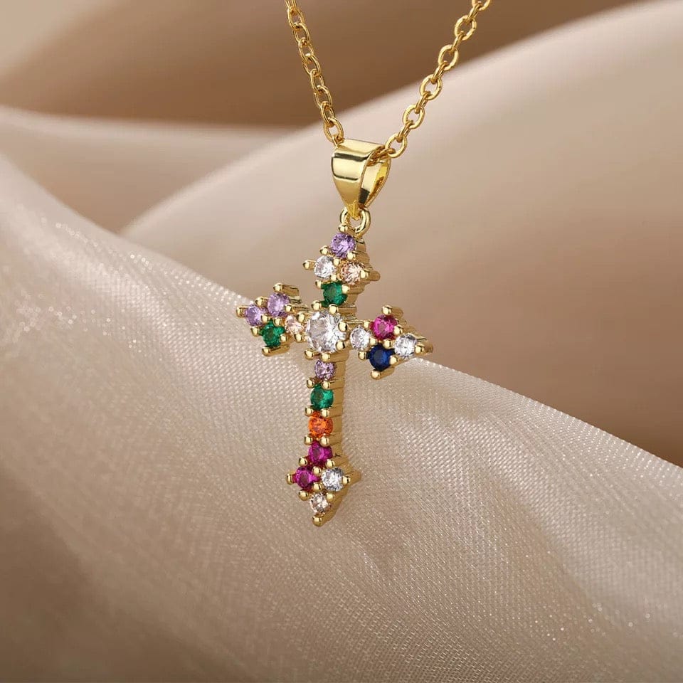 Multi color Gold Cross Necklace