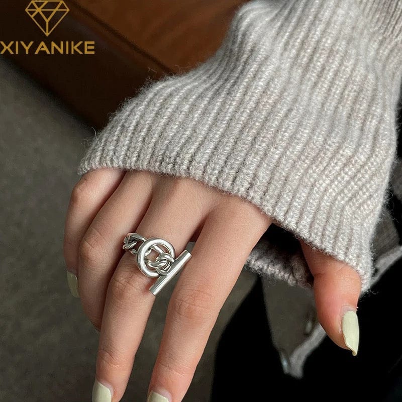Silver Buckle Chain Ring
