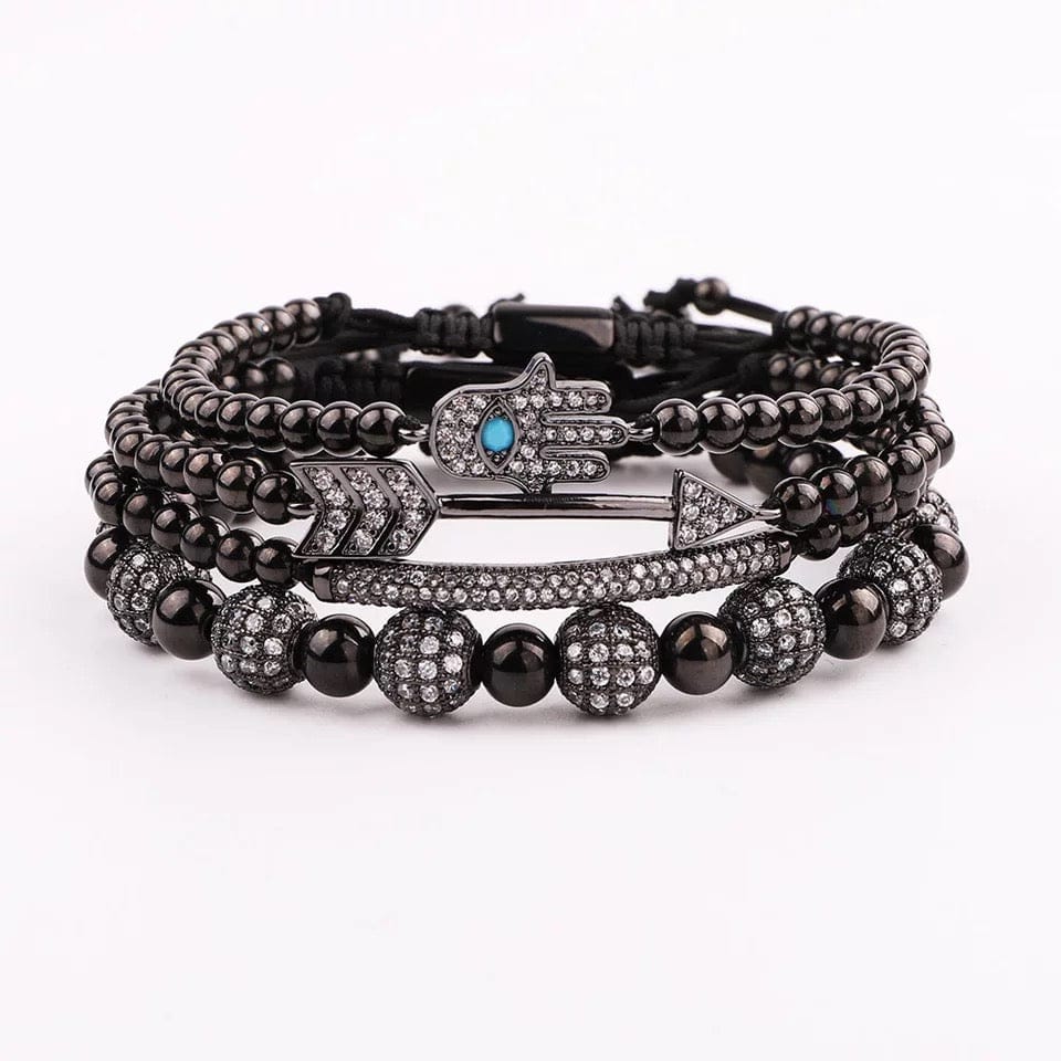 Black Beaded Men's Bracelet SET