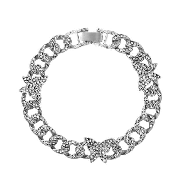 Cuban Link Anklet Bracelet with Rhinestones