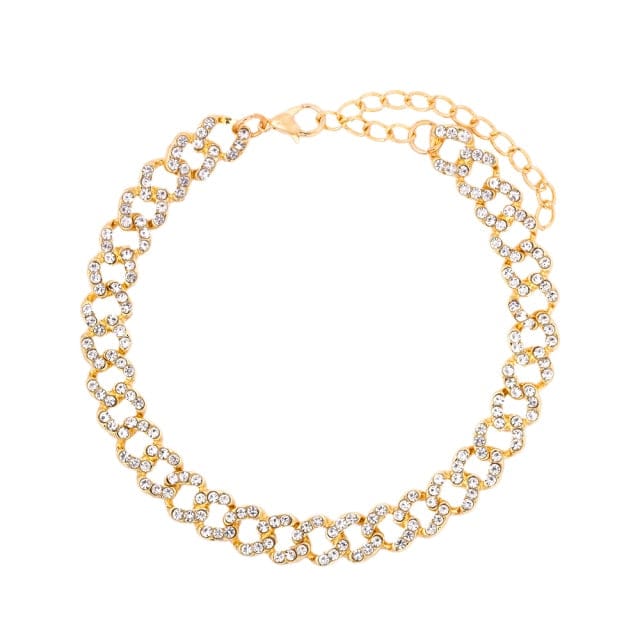 Cuban Link Anklet Bracelet with Rhinestones