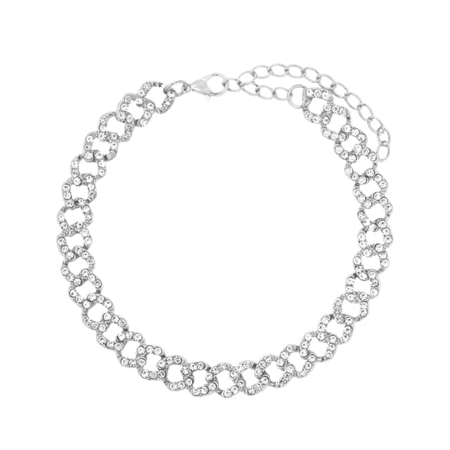 Cuban Link Anklet Bracelet with Rhinestones