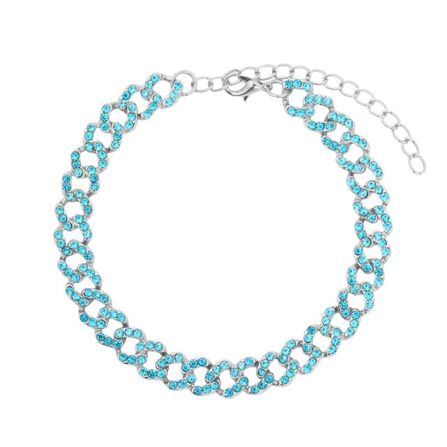 Cuban Link Anklet Bracelet with Rhinestones