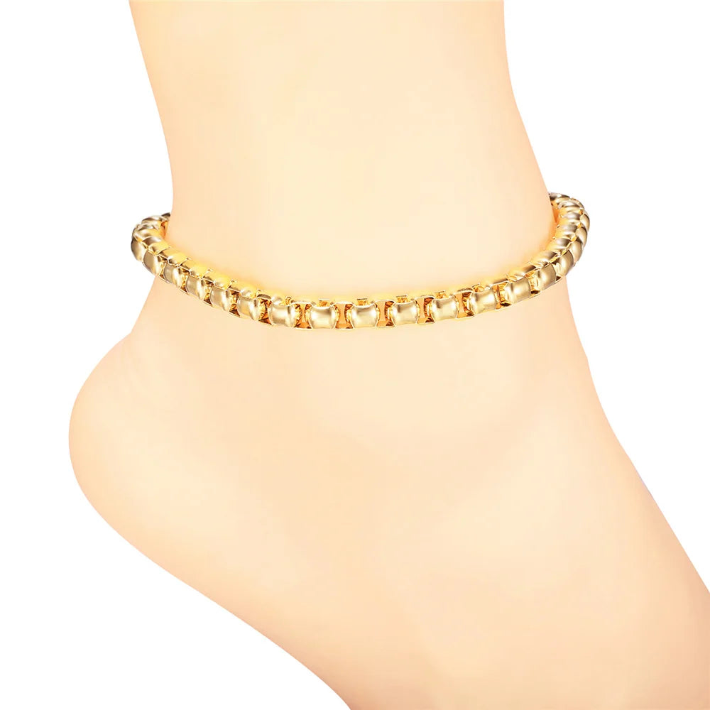 Vintage Ankle Bracelet For Women Bohemian Gold Color Cuban Anklets Summer Beach Girls Barefoot Leg Chain Boho Jewelry
