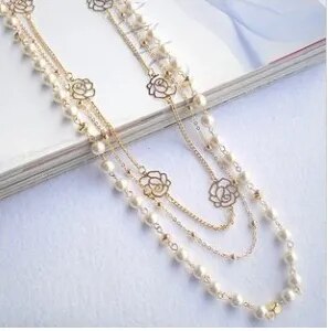 Multi-layered Long Pearl Necklace