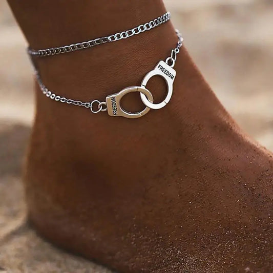 Boho Double Chain Anklet Fashion Multilayer Foot Jewelry Fashion Handcuffs Ankle Bracelet For Women Beach Accessories Gift