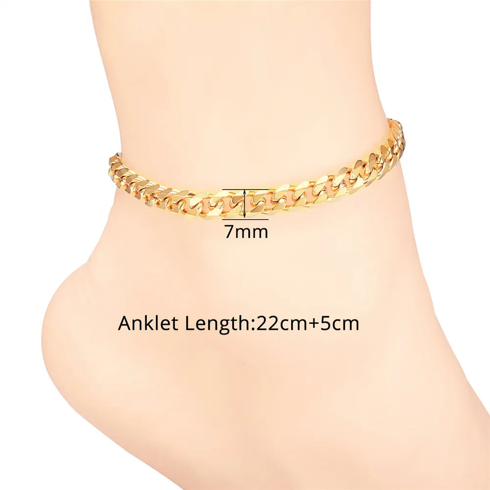 Vintage Ankle Bracelet For Women Bohemian Gold Color Cuban Anklets Summer Beach Girls Barefoot Leg Chain Boho Jewelry