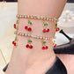 Flatfoosie Bling Rhinestone Cherry Butterfly Anklet for Women Luxury Crystal Chain Anklet Bracelet Beach Barefoot Chain Jewelry