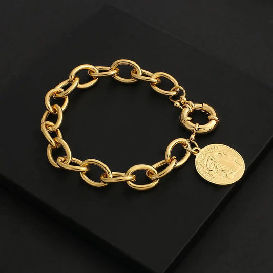 AENSOA 2020 New Gold Color Charm Chain Wrist Jewelry Bracelets for Women Men Fashion Copper Alloy Bracelets Fashion Hot Sale