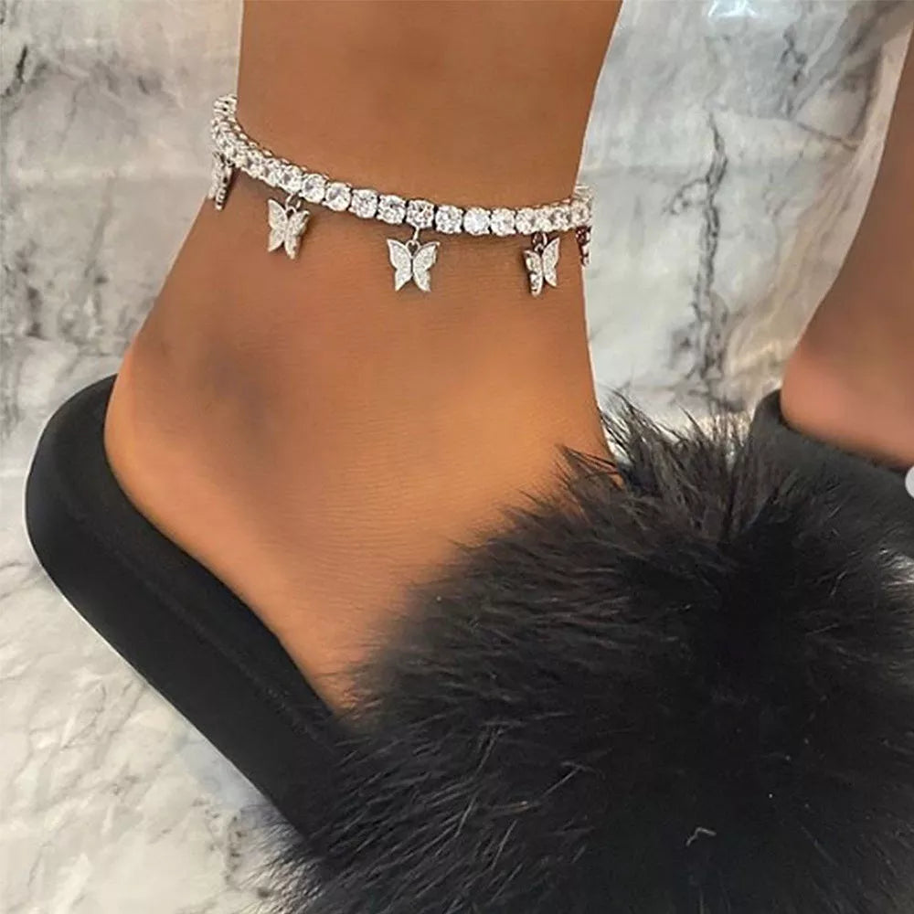 Crystal Butterfly Anklet For Women Foot Jewelry Summer Beach Barefoot Bracelet Ankle On Leg Strap Bohemian Jewelry Accessories
