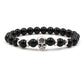 Natural Volcanic StoneMen's Beaded Bracelet with Buddha Skull Charm