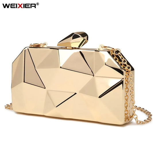 Gold Acrylic Box Geometric Evening Bag Clutch bags Elegent Chain Women Handbag For Party Shoulder Bag For Wedding/Dating/Party