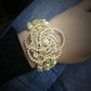 Luxury  Handmade Elastic Pearl Crystal  Camellia Flower Bangle Bracelet