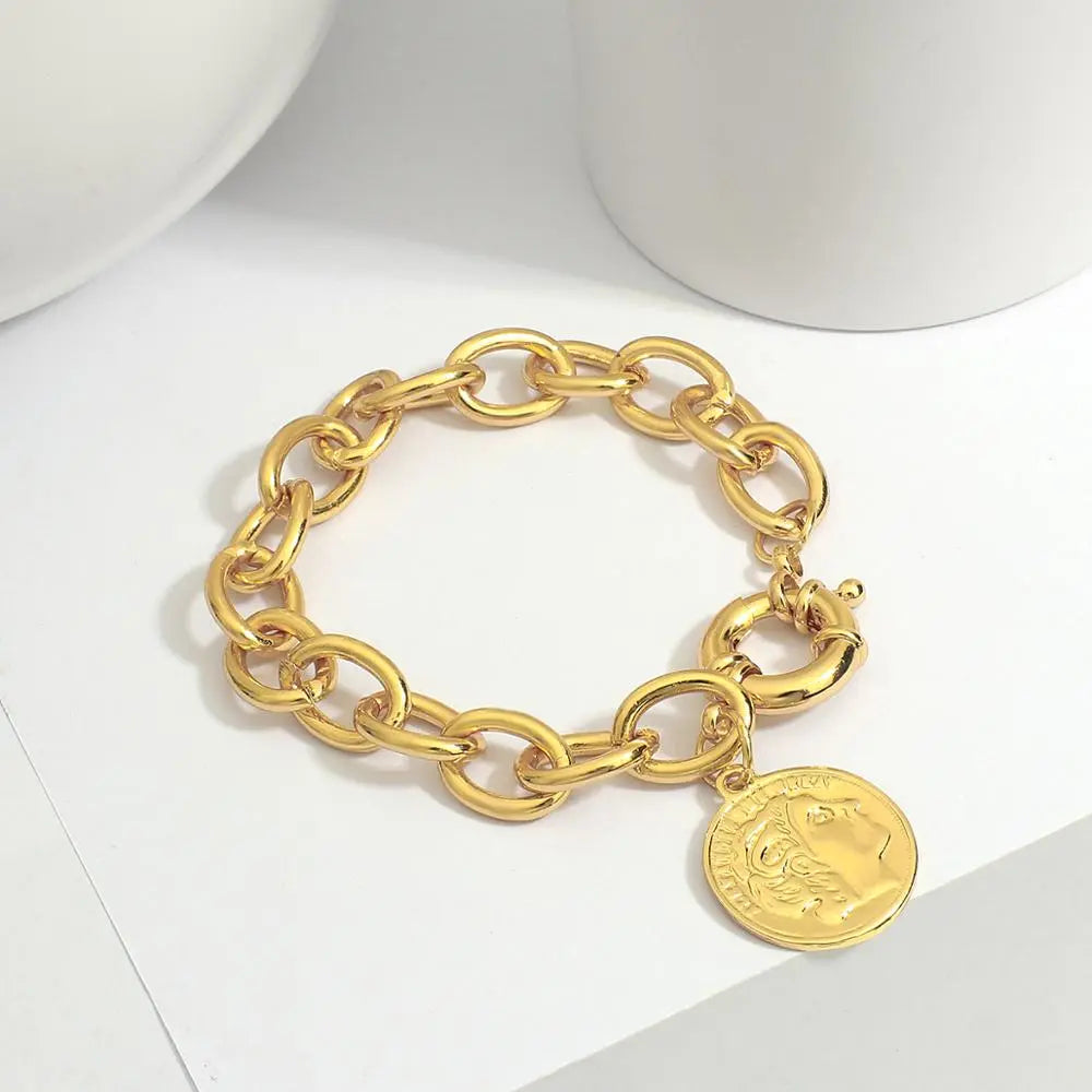AENSOA 2020 New Gold Color Charm Chain Wrist Jewelry Bracelets for Women Men Fashion Copper Alloy Bracelets Fashion Hot Sale