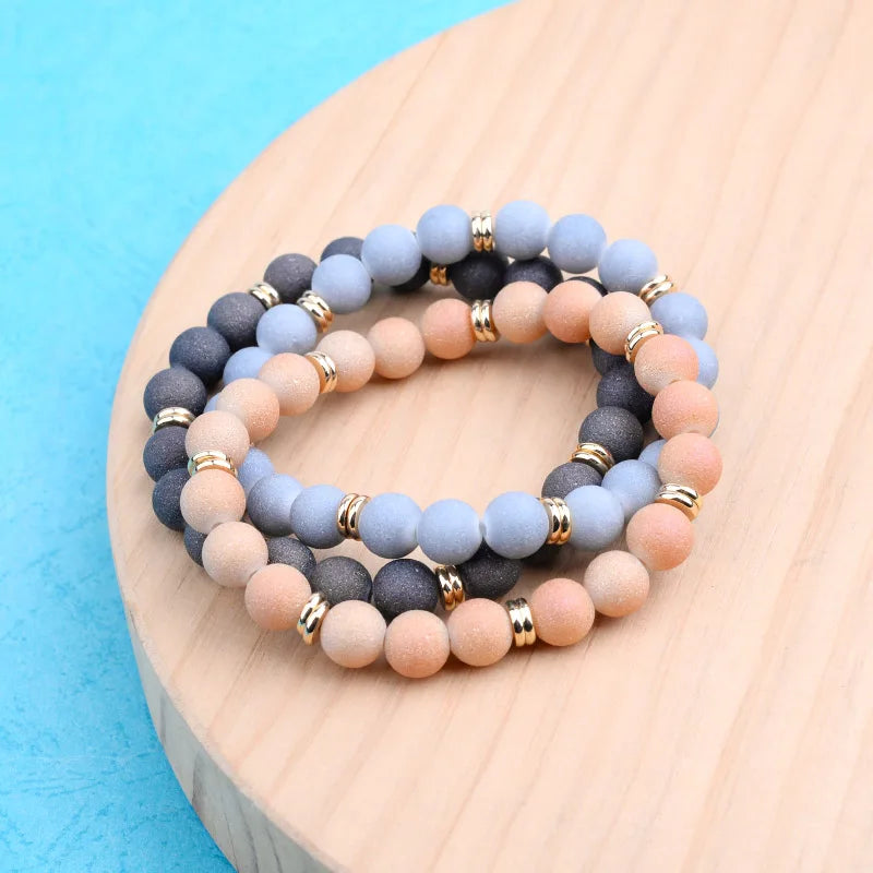 7 Colors Elastic Glass Beads Bracelets For Women Gold Plastic Rondelle Spacer 8mm Matte & Smooth Glass Bead Bracelet Femme BC304