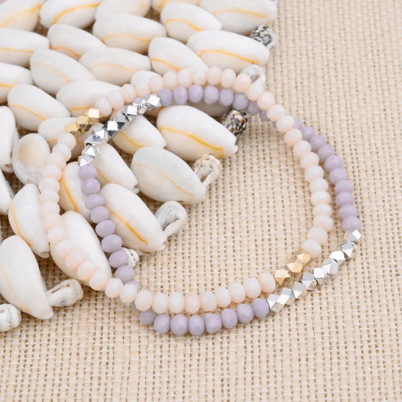 Dainty Women's Bracelets with Shimmery Geometric Faceted Small Beads
