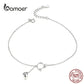 bamoer Foot Jewelry Anklet Simple Bell And Cat Bracelet for Ankle Real Solid 925 Sterling Silver Anklets For Women SCT003